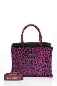 LEOPARD VELVET MAGENTA MEDIUM TOTE BAG (4)